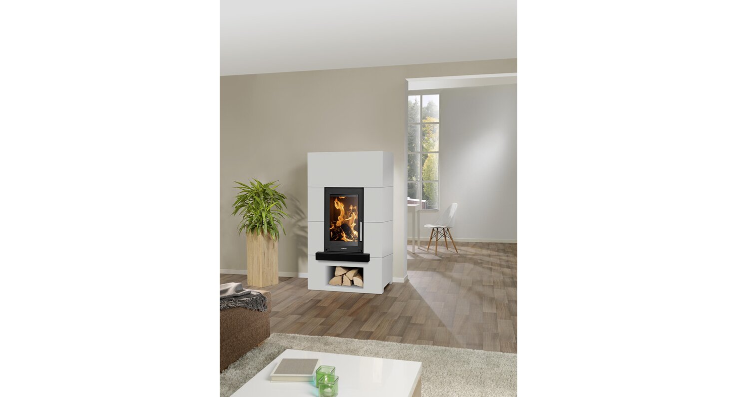 Justus Kaminofen Centro Beton-Schiefer Weiß-Schwarz 7 kW EEK