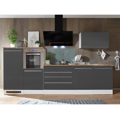 Respekta Premium Küchenzeile 320 cm Grau-Weiß Hochglanz