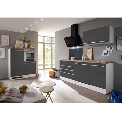 Respekta Premium Küchenzeile 320 cm Grau-Weiß Hochglanz