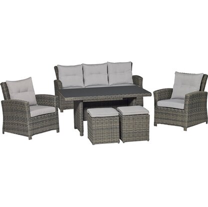 Lounge-Set mit Esstisch Vermont 6-teilig aus Polyrattan Wave Cliff