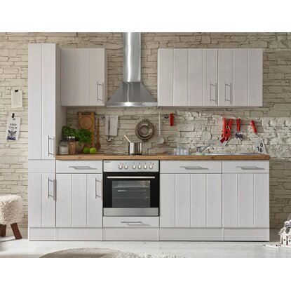 Respekta Premium Küchenzeile Landhaus 250 cm Lärche Weiß matt