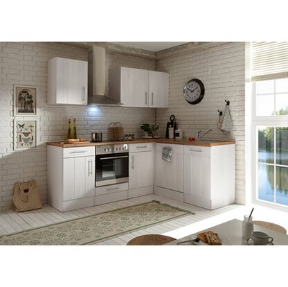 Respekta Premium Winkelküche 220 x 172 cm Landhaus Lärche Weiß Nachbildung