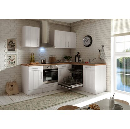 Respekta Premium Winkelküche 220 x 172 cm Landhaus Lärche Weiß Nachbildung
