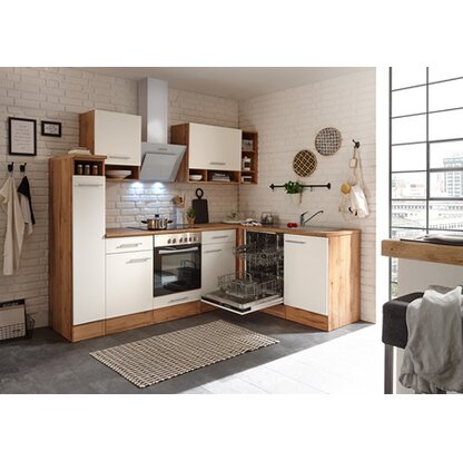 Respekta Winkelküche BEKBL250EWC 250 x 172 cm Weiß-Wildeiche Nachbildung