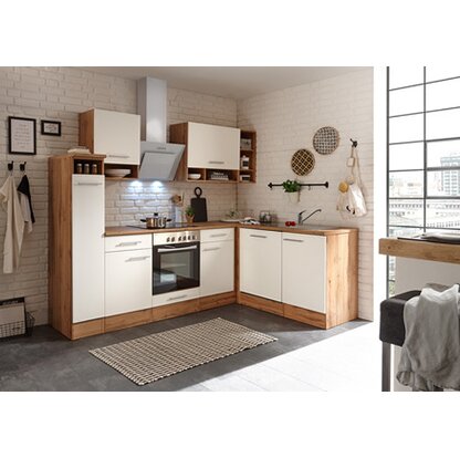 Respekta Winkelküche BEKBL250EWC 250 x 172 cm Weiß-Wildeiche Nachbildung