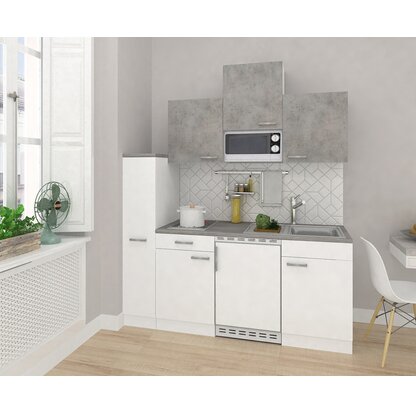Respekta Küchenzeile KB180WWBMICG 180 cm Weiß-Beton Optik