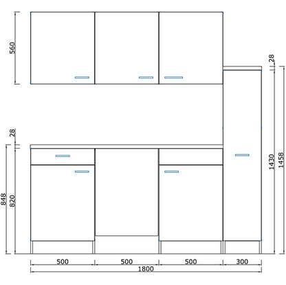 Respekta Küchenzeile KB180WWBMICG 180 cm Weiß-Beton Optik