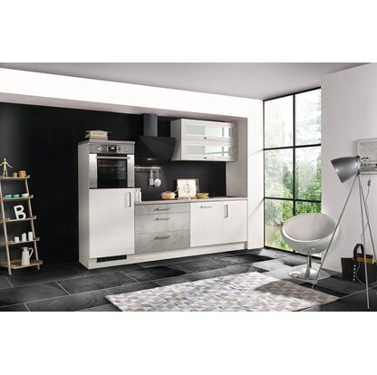 Respekta Premium Küchenzeile MERP260HWB 260 cm Weiß-Beton Optik