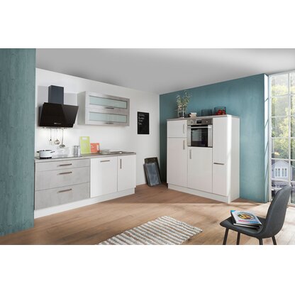 Respekta Premium Küchenzeile MERP350HWB 350 cm Weiß-Beton Optik