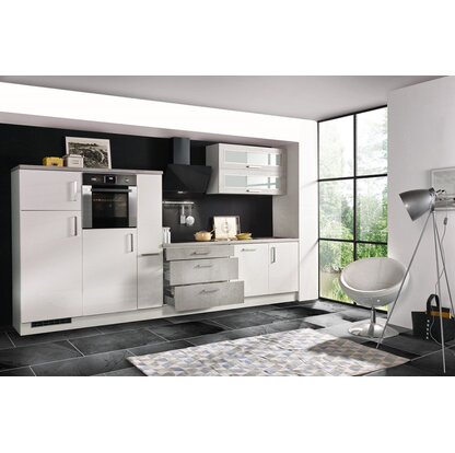 Respekta Premium Küchenzeile MERP350HWB 350 cm Weiß-Beton Optik