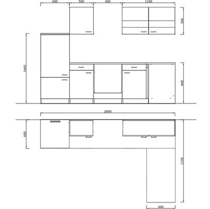 Respekta Winkelküche KBL280WWCG 280 x 172 cm Weiß-Butcher Nussbaum