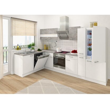 Respekta Winkelküche KBL310WWBSCGKEG 310 x 172 cm Weiß-Beton Optik