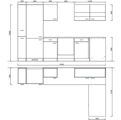 Respekta Winkelküche KBL310WWBSCGKEG 310 x 172 cm Weiß-Beton Optik