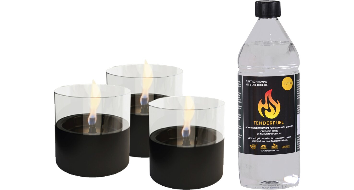 Tenderflame Tischfeuer Set Lilly in Schwarz